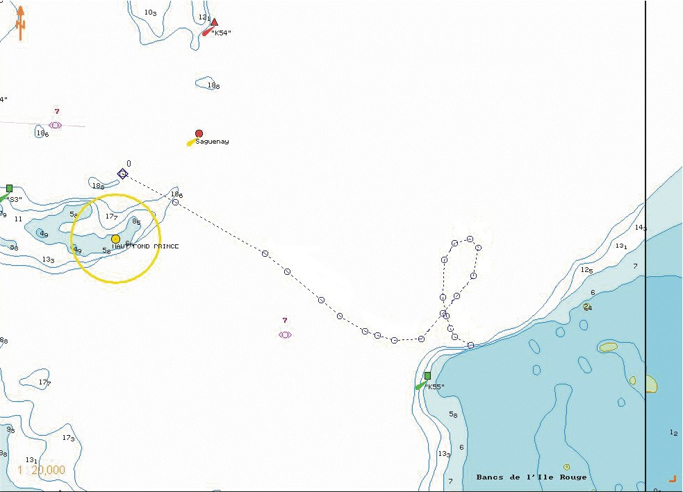 Track of the <em>Norwegian Sky </em>recorded by ECS on board (section of ENC chart CHS 1203)