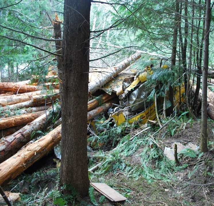 Second derailment location, showing the speeder buried under logs