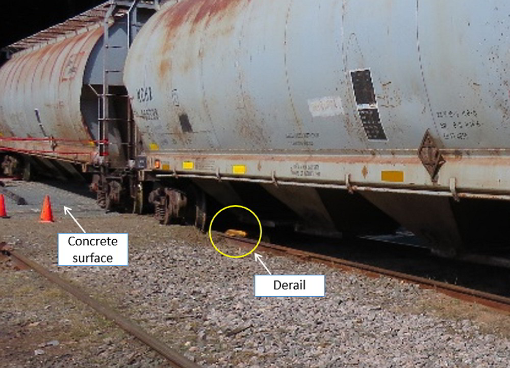   Concrete surface and position of derail (Source: TSB)