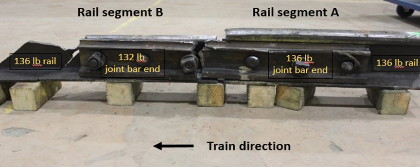 South rail joint 1, gauge-side view with 132/136 RE compromise joint bar (Source: TSB)