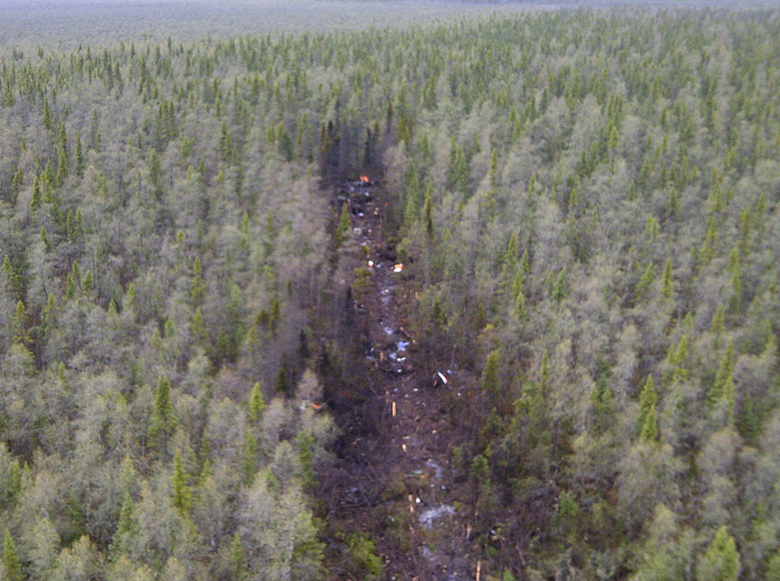 Overhead view of the wreckage path