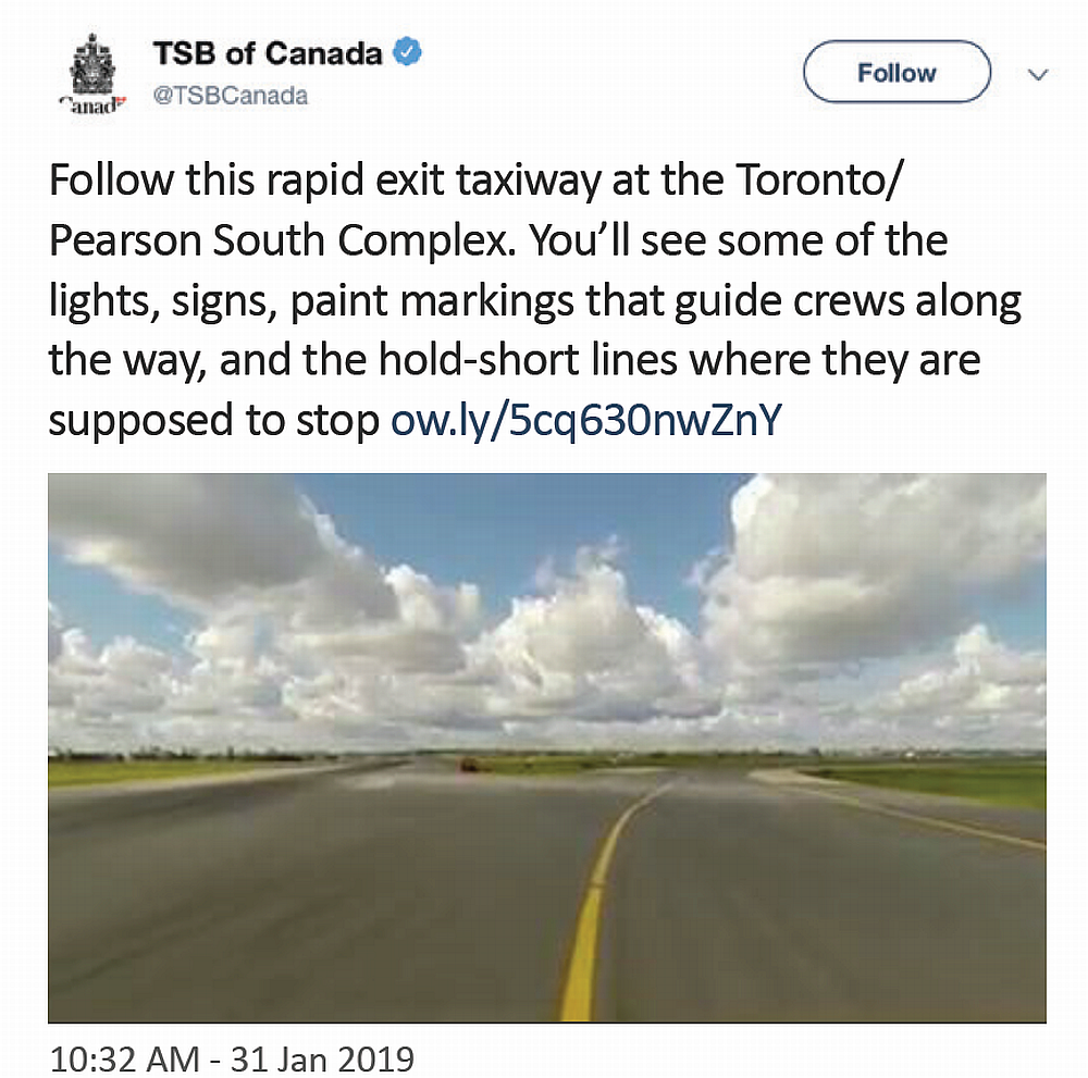  Findings from the safety issue investigation concerning<br>Toronto/Lester B. Pearson International Airport shared via Twitter