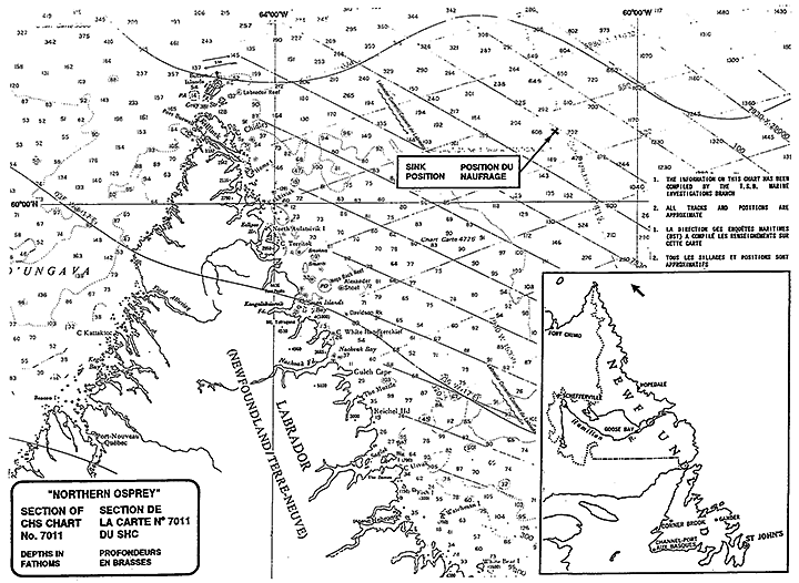 Chartlet showing the position of the sinking