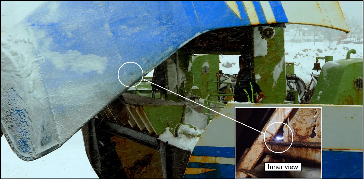 Breach rusted through the bow visor (Source: TSB)