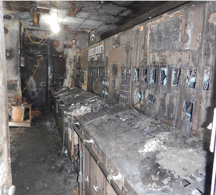 Engine control room consoles, showing fire damage (Source: TSB)