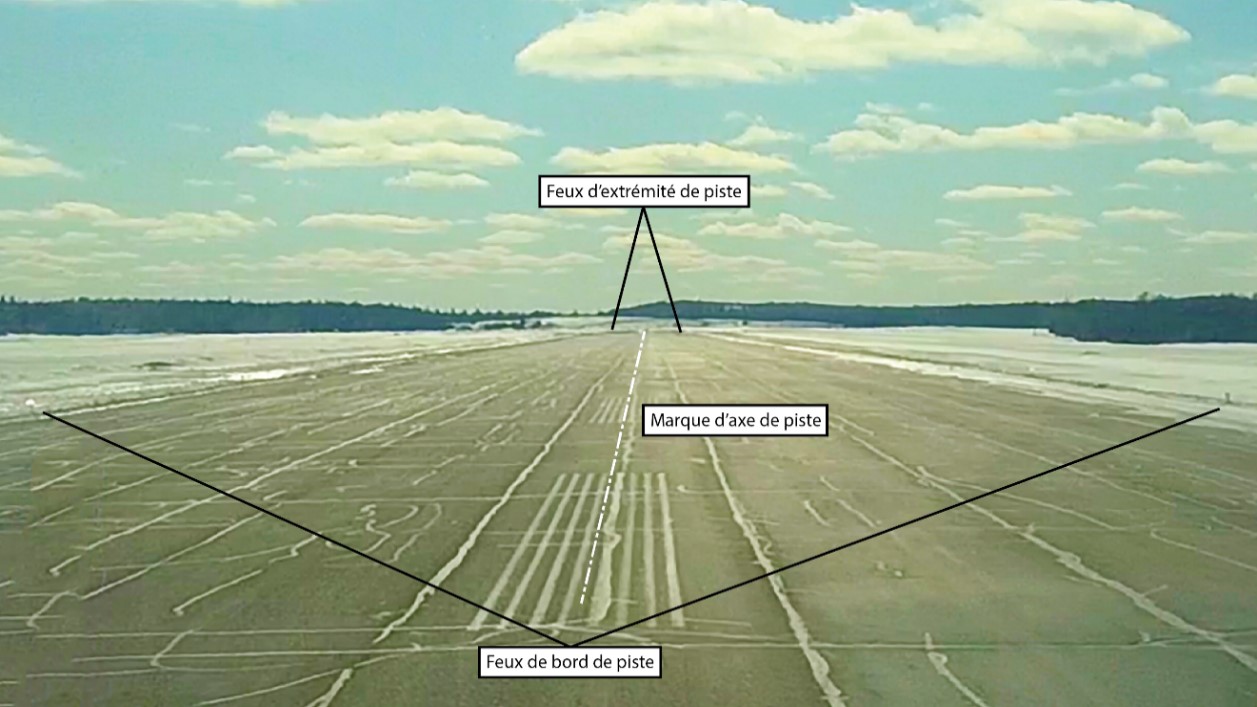 Repères visuels de la piste 26 à l’aéroport de Rouyn-Noranda, de jour (Source : BST)