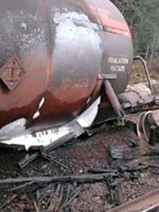 Partie des dommages causés par le feu au wagon-citerne PROX 81179