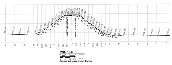 Figure 3. Profil du passage à niveau du chemin Quabbin (source : Service de l'ingénierie du CN) 