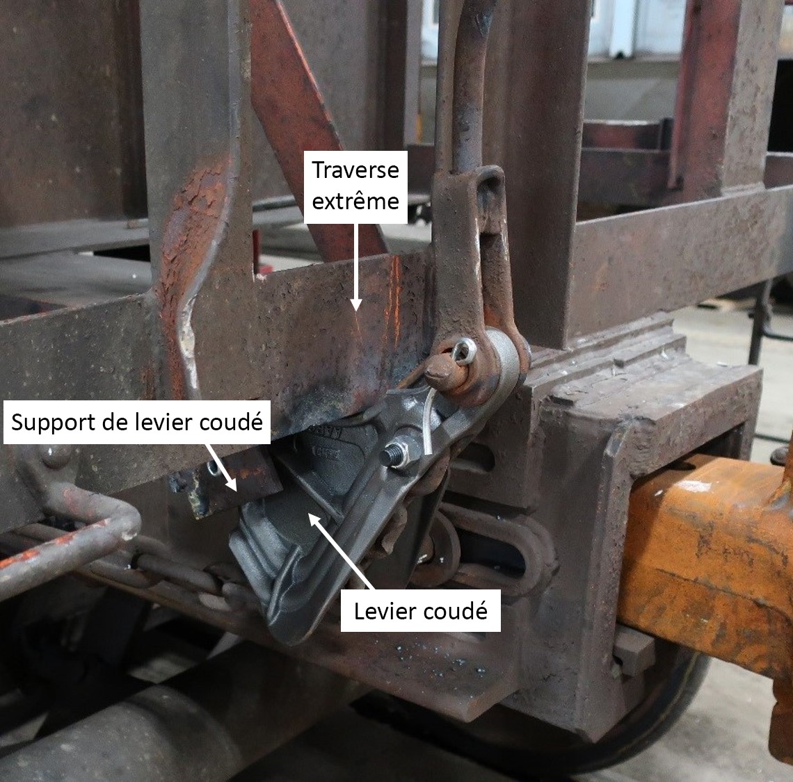Position du levier coudé et de son support lorsque le frein à main est serré et le support du levier coudé est coupé (Source : BST)