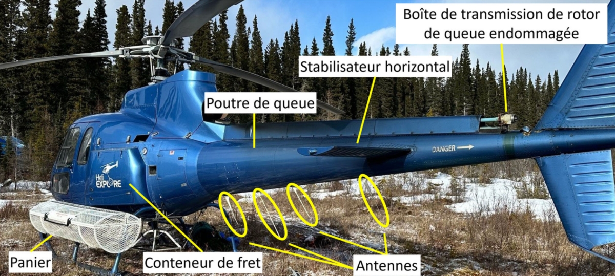 Figure 2. Hélicoptère à l’étude (Source : Heli Explore Inc., avec annotations du BST)