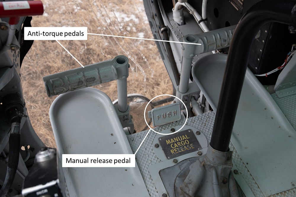 Figure 12. Manual release pedal and anti-torque pedals of a typical Bell 205A -1 (Source: TSB)