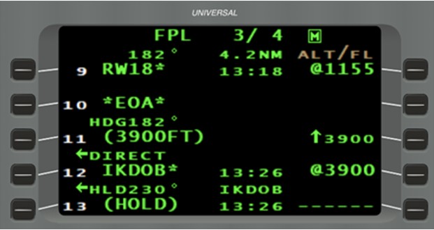 Figure 7. Page FPL 3/ 4 du plan de vol (Source : Universal Avionics, FMS Trainer v4.1.0.600) Figure 7. Page FPL 3/ 4 du plan de vol (Source : Universal Avionics, FMS Trainer v4.1.0.600)