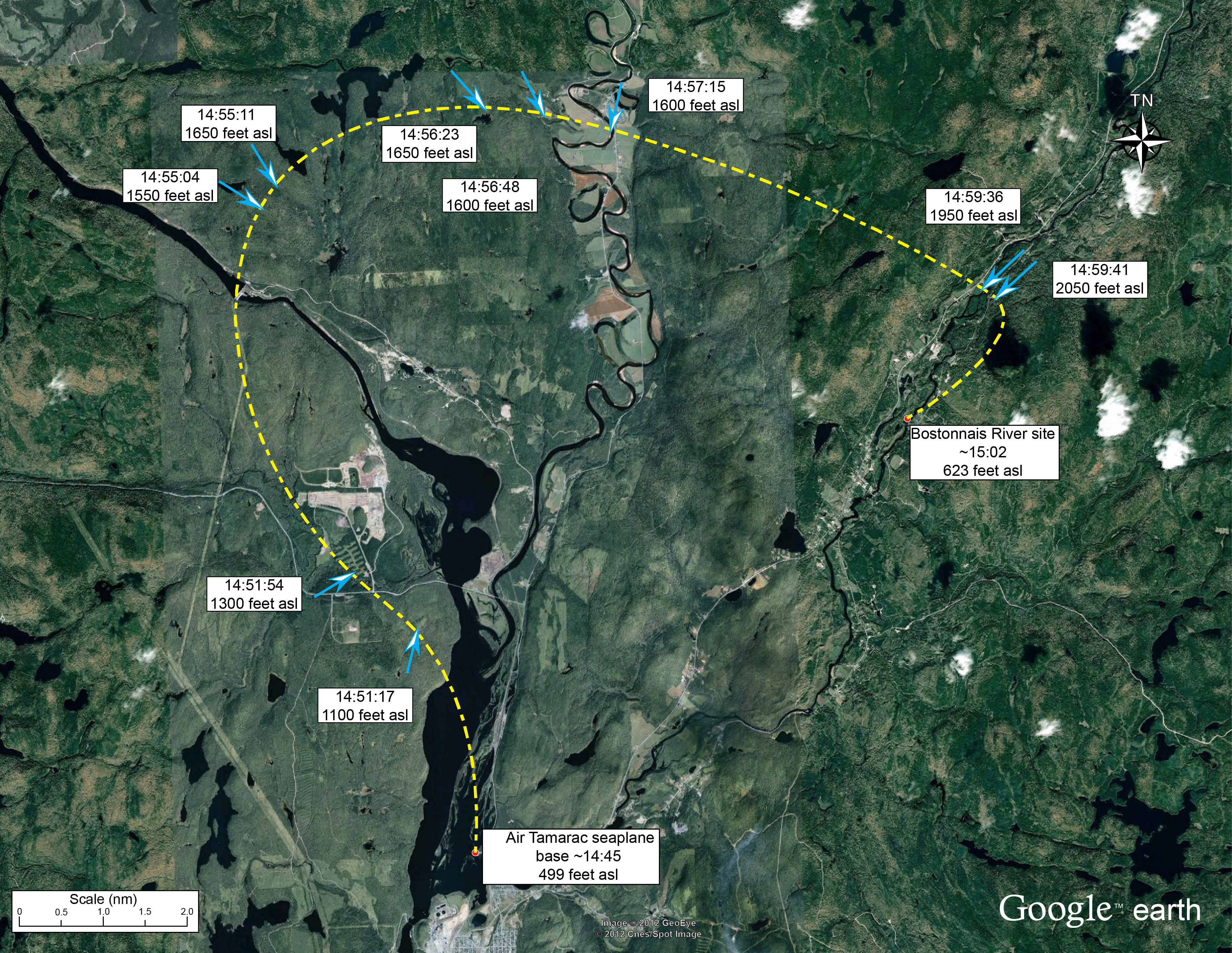 Figure 1. Approximate course of the aircraft, based on photos taken in flight