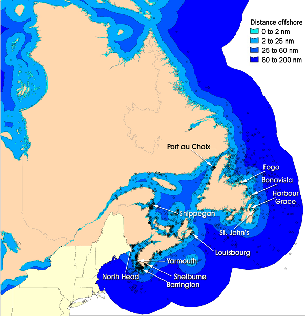 Figure B.9. Accident sites, by distance offshore, east coast