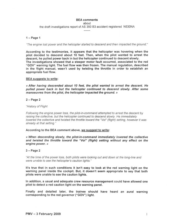 Commentaires du Bureau d'Enquêtes et d'Analyses pour la Sécurité de l'Aviation Civile