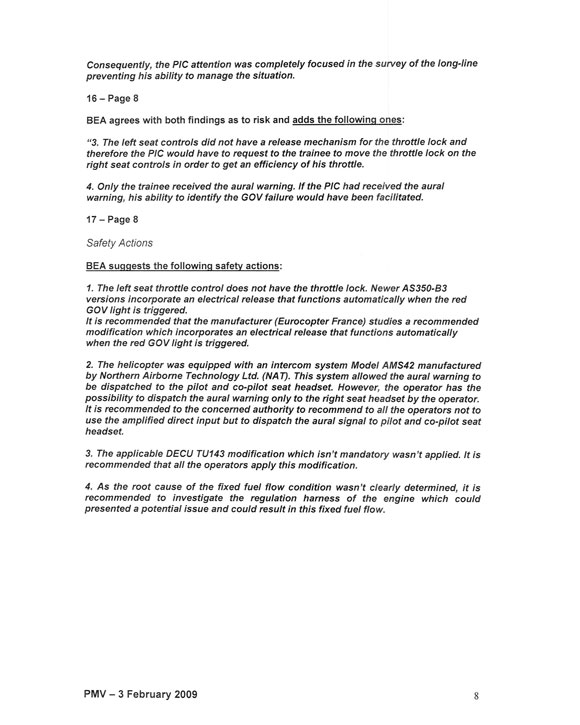 Commentaires du Bureau d'Enquêtes et d'Analyses pour la Sécurité de l'Aviation Civile