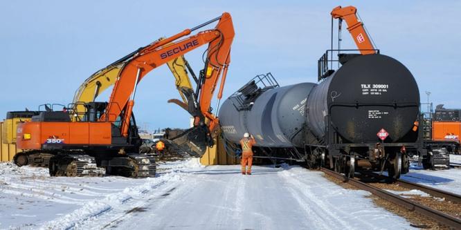 Figure 4. Derailed tank car after the collision (Source: TSB)